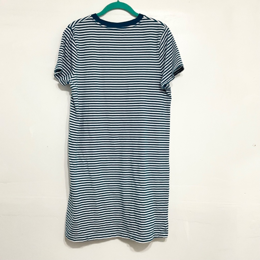 TIME AND TRU Women Striped TSHIRT Dress 100% Cotton Short Sleeve Teal Large - Picture 3 of 5